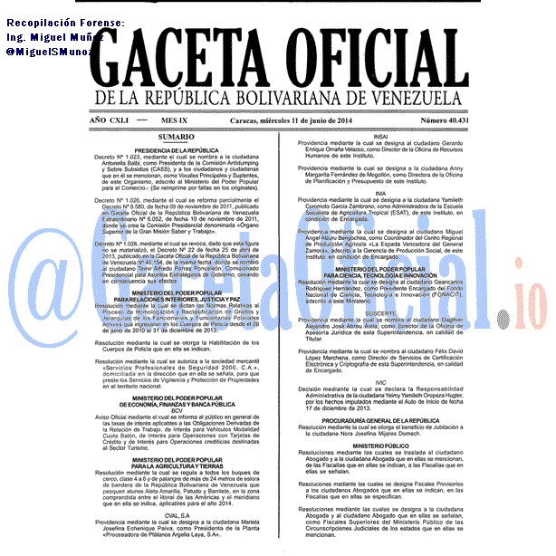 Gaceta Oficial 40431 del 11 Junio 2014