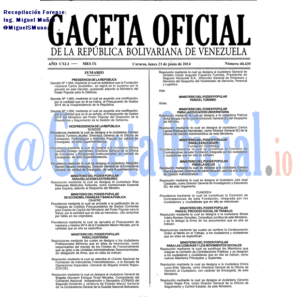 Gaceta Oficial 40439 del 23 Junio 2014