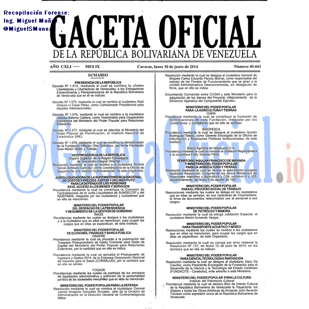 Gaceta Oficial 40443 del 30 Junio 2014