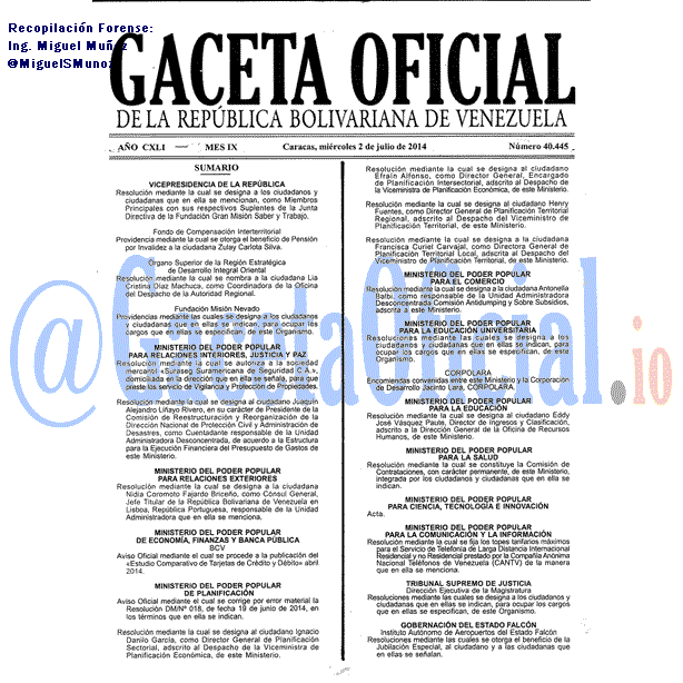 Gaceta Oficial 40445 del 2 Julio 2014