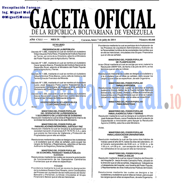Gaceta Oficial 40448 del 7 Julio 2014 Gaceta Oficial 40448 del 7 Julio 2014