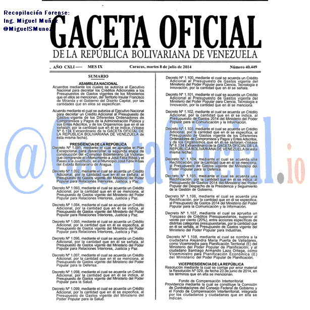 Gaceta Oficial 40449 del 8 Julio 2014 Gaceta Oficial 40449 del 8 Julio 2014