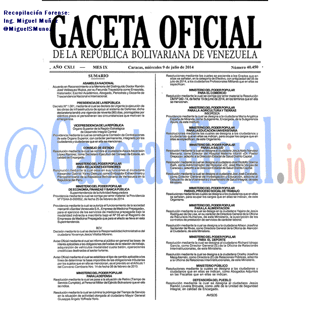 Gaceta Oficial 40450 del 9 Julio 2014 Gaceta Oficial 40450 del 9 Julio 2014