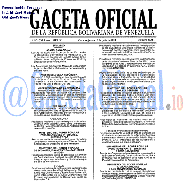 Gaceta Oficial 40451 del 10 Julio 2014 Gaceta Oficial 40451 del 10 Julio 2014