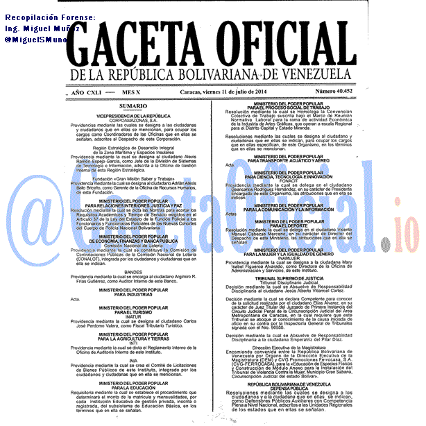 Gaceta Oficial 40452 del 11 Julio 2014