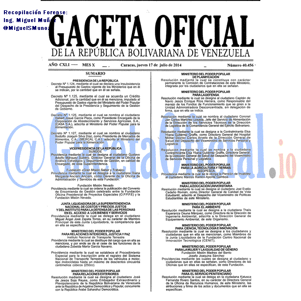 Gaceta Oficial 40456 del 17 Julio 2014