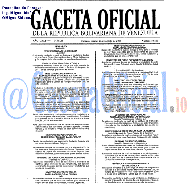 Gaceta Oficial 40483 del 26 Agosto 2014