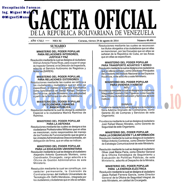Gaceta Oficial 40486 del 29 Agosto 2014