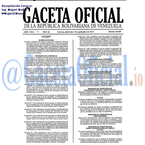 Gaceta Oficial 40489 del 3 Septiembre 2014