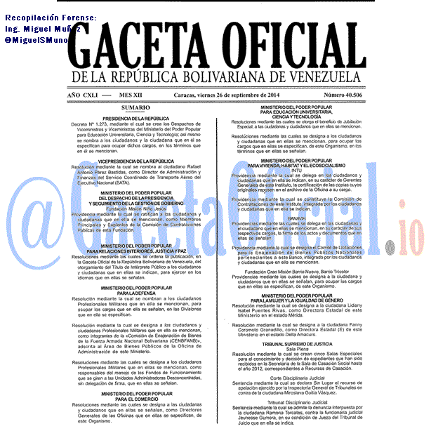 Gaceta Oficial 40506 del 26 Septiembre 2014