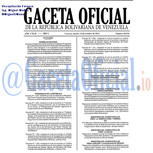 Gaceta Oficial 40518 del 14 Octubre 2014