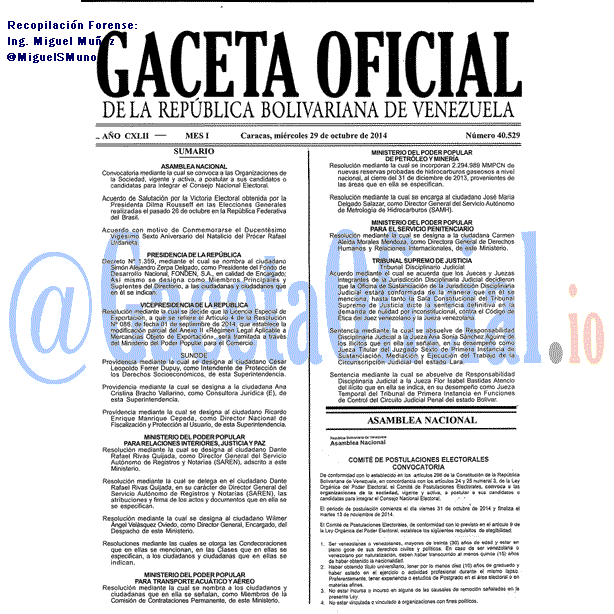 Gaceta Oficial 40529 del 29 Octubre 2014