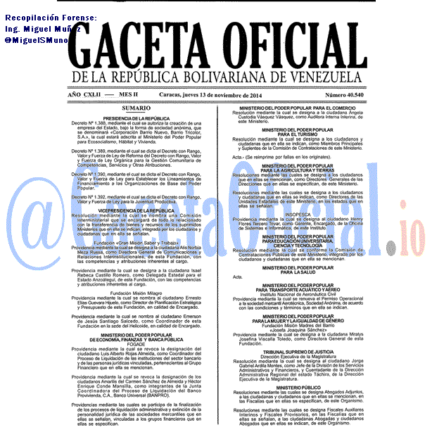 Gaceta Oficial 40540 del 13 Noviembre 2014
