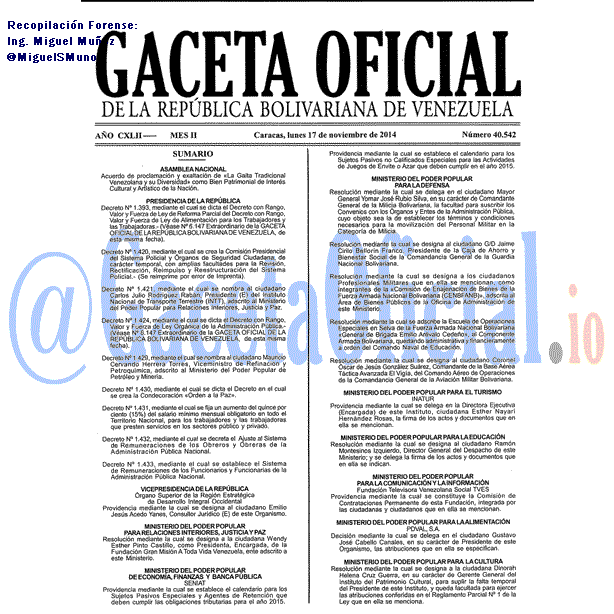Gaceta Oficial 40542 del 17 Noviembre 2014