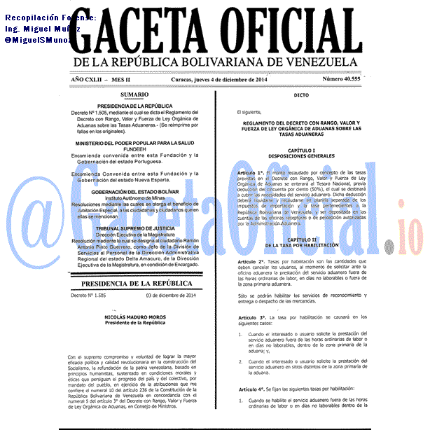 Gaceta Oficial 40555 del 4 Diciembre 2014