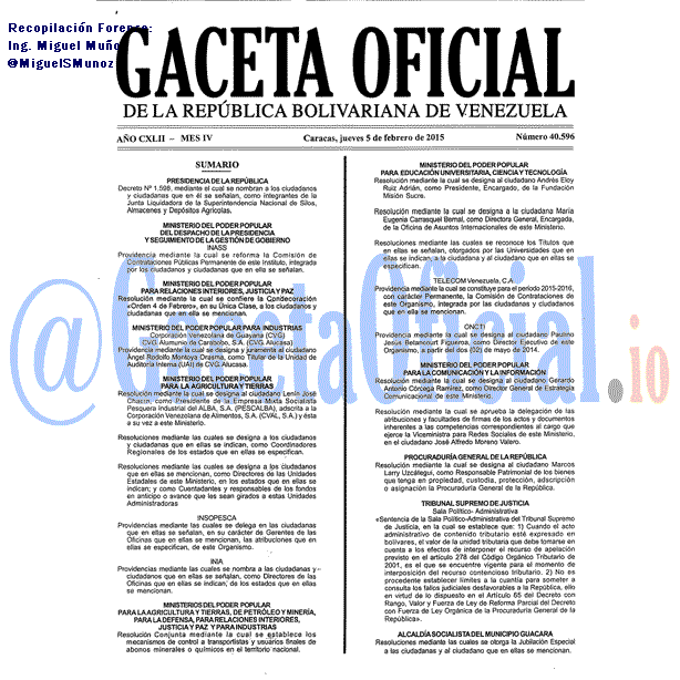 Gaceta Oficial 40596 del 5 Febrero 2015