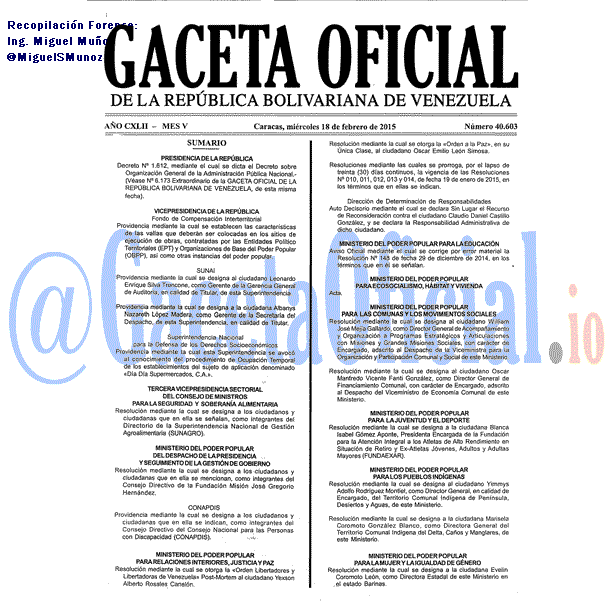 Gaceta Oficial 40603 del 18 Febrero 2015