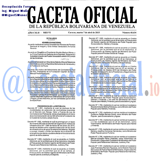 Gaceta Oficial 40634 del 7 Abril 2015