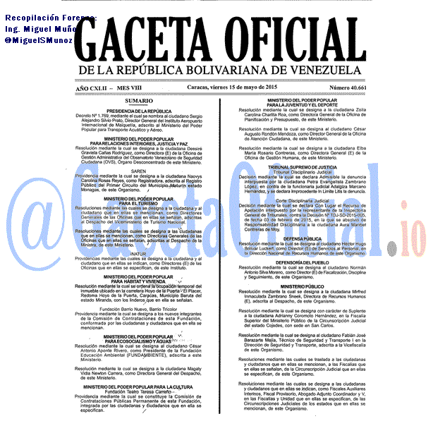 Gaceta Oficial 40661 del 15 mayo 2015