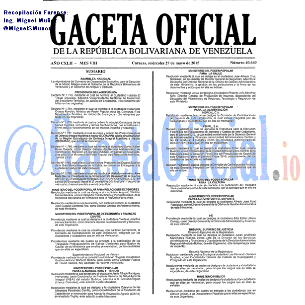 Gaceta Oficial 40669 del 27 mayo 2015