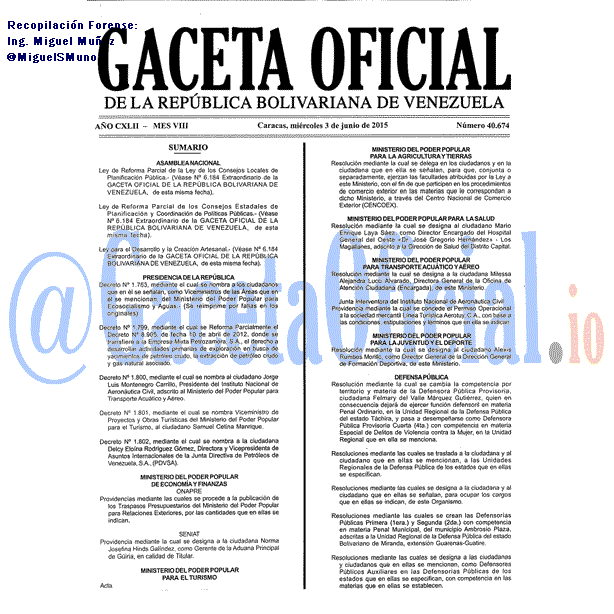 Gaceta Oficial 40674 del 3 junio 2015