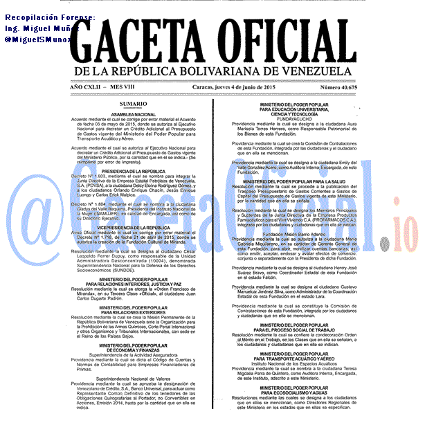 Gaceta Oficial 40675 del 4 junio 2015