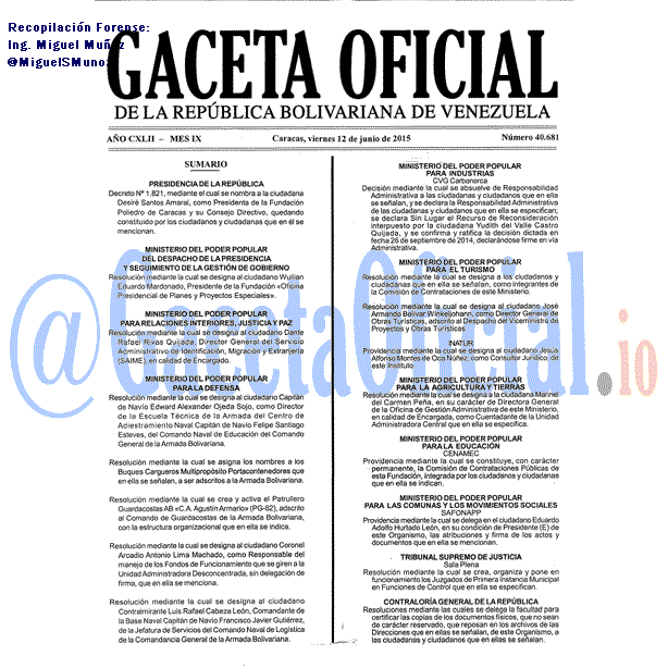 Gaceta Oficial 40681 del 12 junio 2015