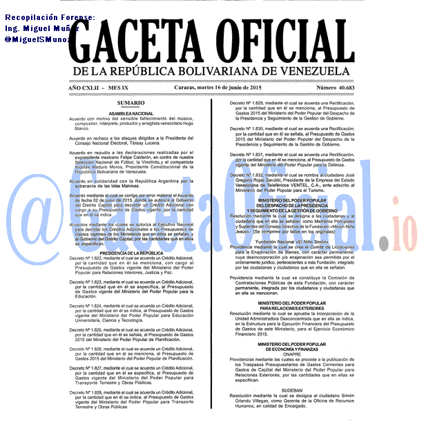 Gaceta Oficial 40683 del 16 junio 2015