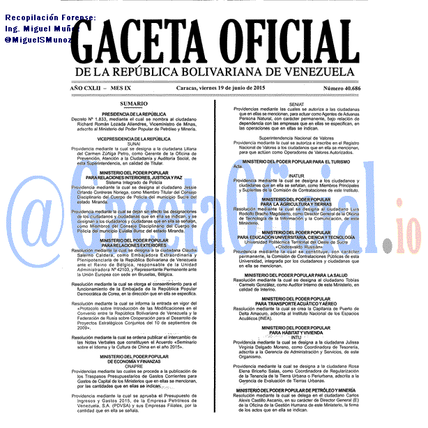 Gaceta Oficial 40686 del 19 junio 2015