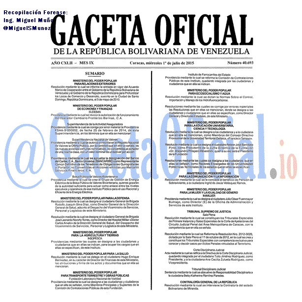 Gaceta Oficial 40693 del 1 julio 2015