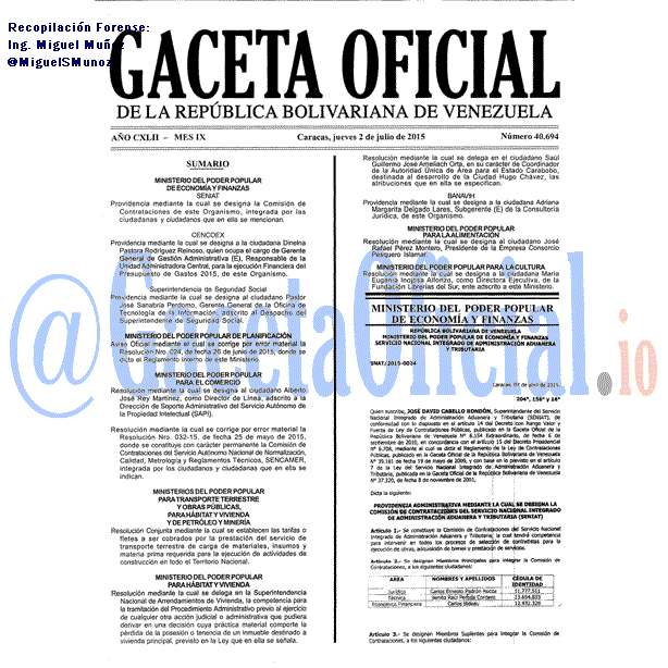 Gaceta Oficial 40694 del 2 julio 2015