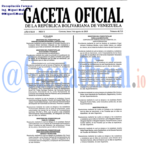 Gaceta Oficial 40715 del 3 agosto 2015