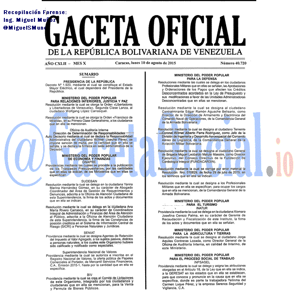 Gaceta Oficial 40720 del 10 AGOSTO 2015