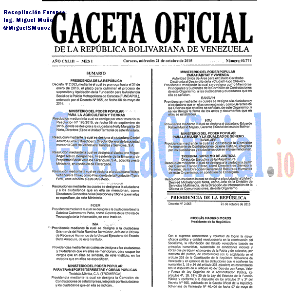 Gaceta Oficial 40771 del 21 octubre 2015