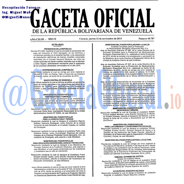 Gaceta Oficial 40787 del 12 noviembre 2015