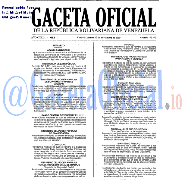 Gaceta Oficial 40790 del 17 noviembre 2015