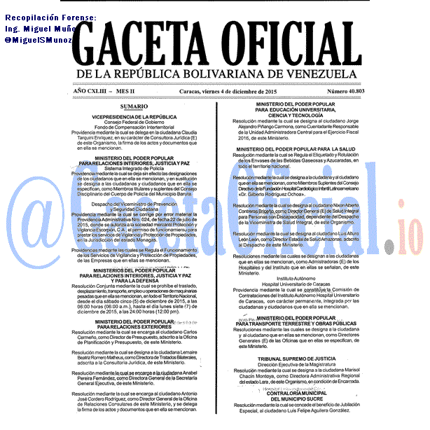 Gaceta Oficial 40803 del 4 diciembre 2015