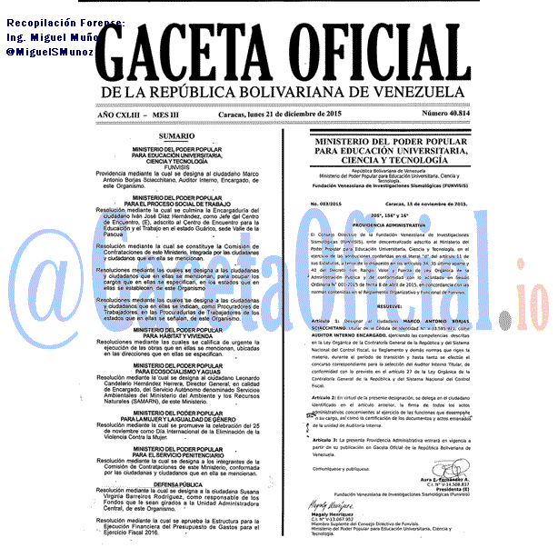 Gaceta Oficial 40814 del 21 diciembre 2015