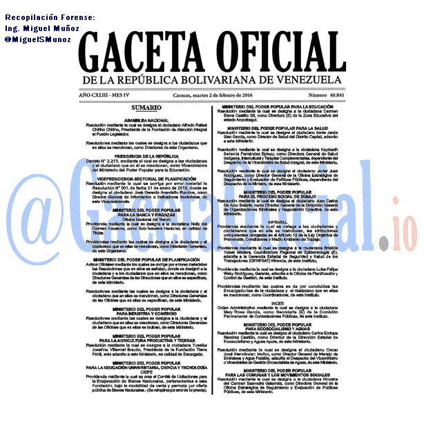 Gaceta Oficial 40841 del 2 febrero 2016
