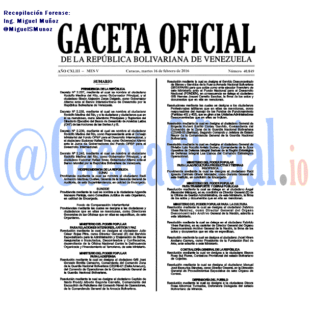 Gaceta Oficial 40849 del 16 febrero 2016
