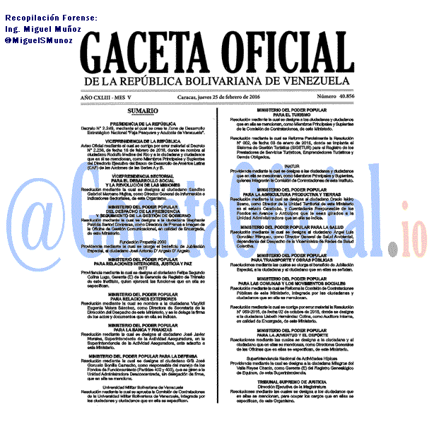 Gaceta Oficial 40856 del 25 febrero 2016