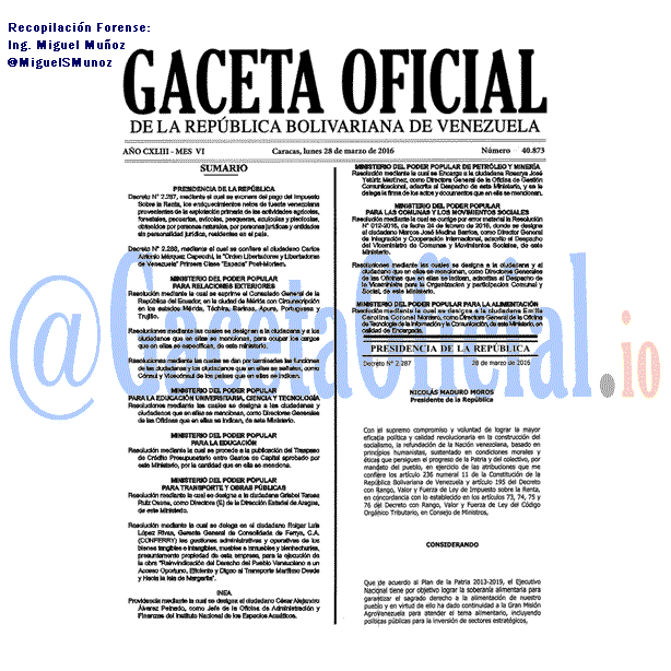 Gaceta Oficial 40873 del 28 marzo 2016