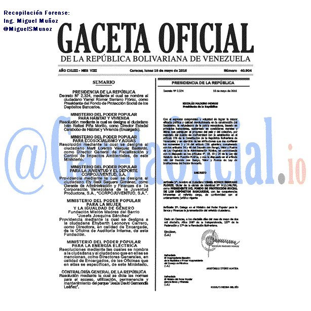 Gaceta Oficial 40904 del 16 mayo 2016