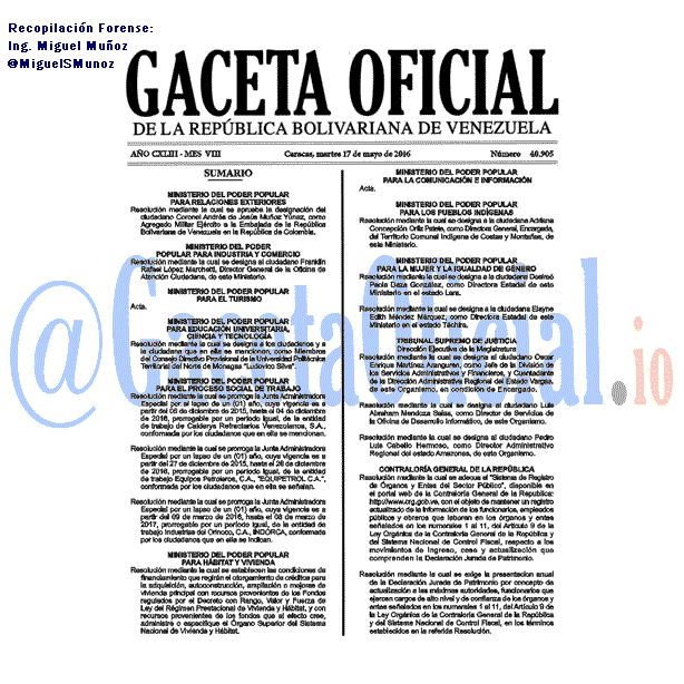 Gaceta Oficial 40905 del 17 mayo 2016