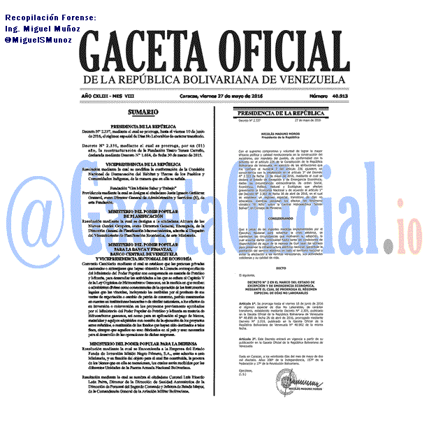 Gaceta Oficial 40913 del 27 mayo 2016