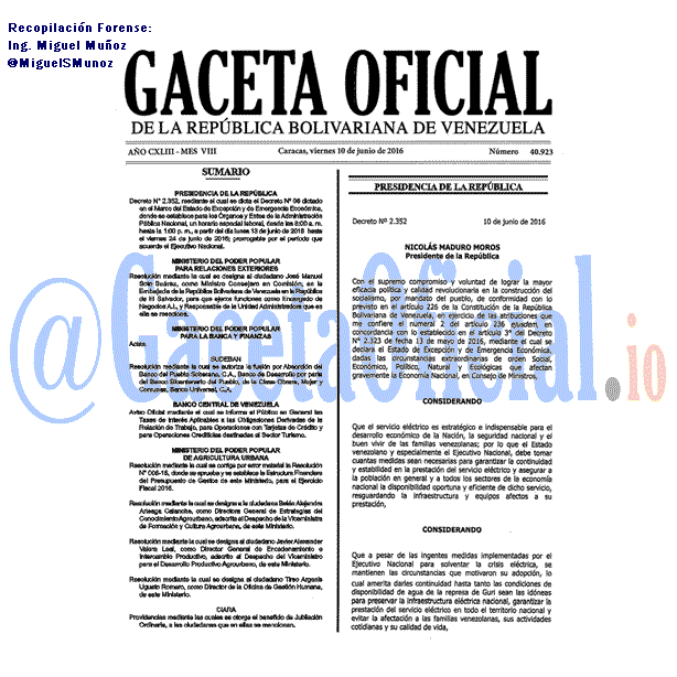 Gaceta Oficial 40923 del 11 junio 2016