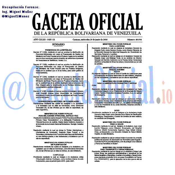 Gaceta Oficial 40934 del 29 junio 2016