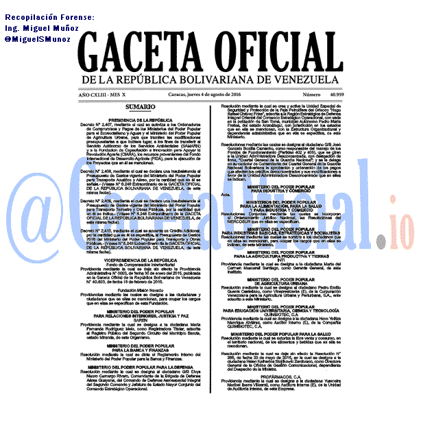 Gaceta Oficial 40959 del 4 agosto 2016