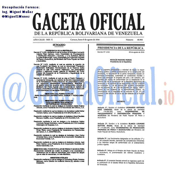 Gaceta Oficial 40961 del 8 agosto 2016