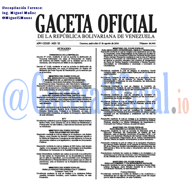 Gaceta Oficial 40968 del 17 agosto 2016